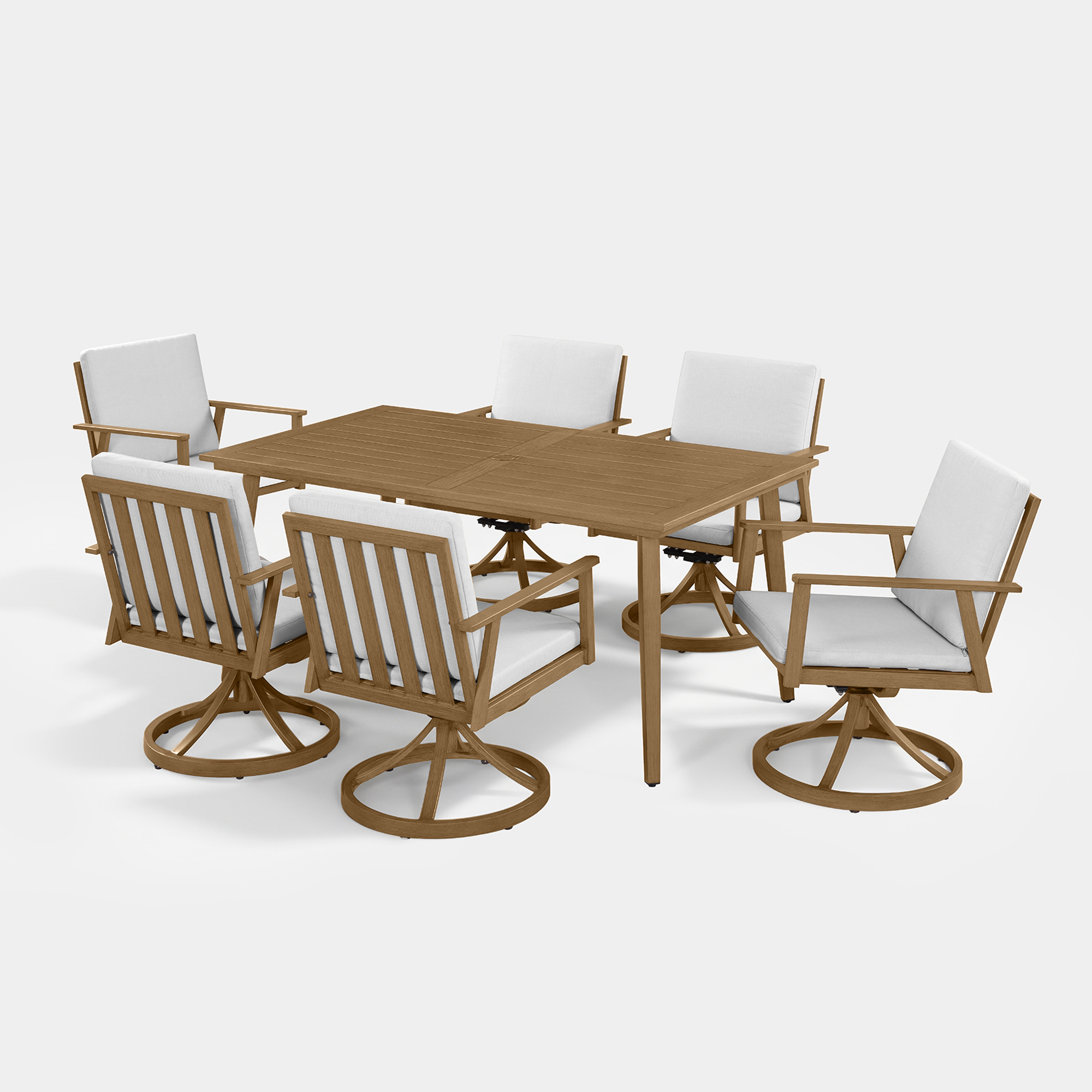 7-Piece Outdoor Patio Dining Set Aluminum All-Weather 8 Swivel Chairs 360° Umbrella Hole-DS005-2