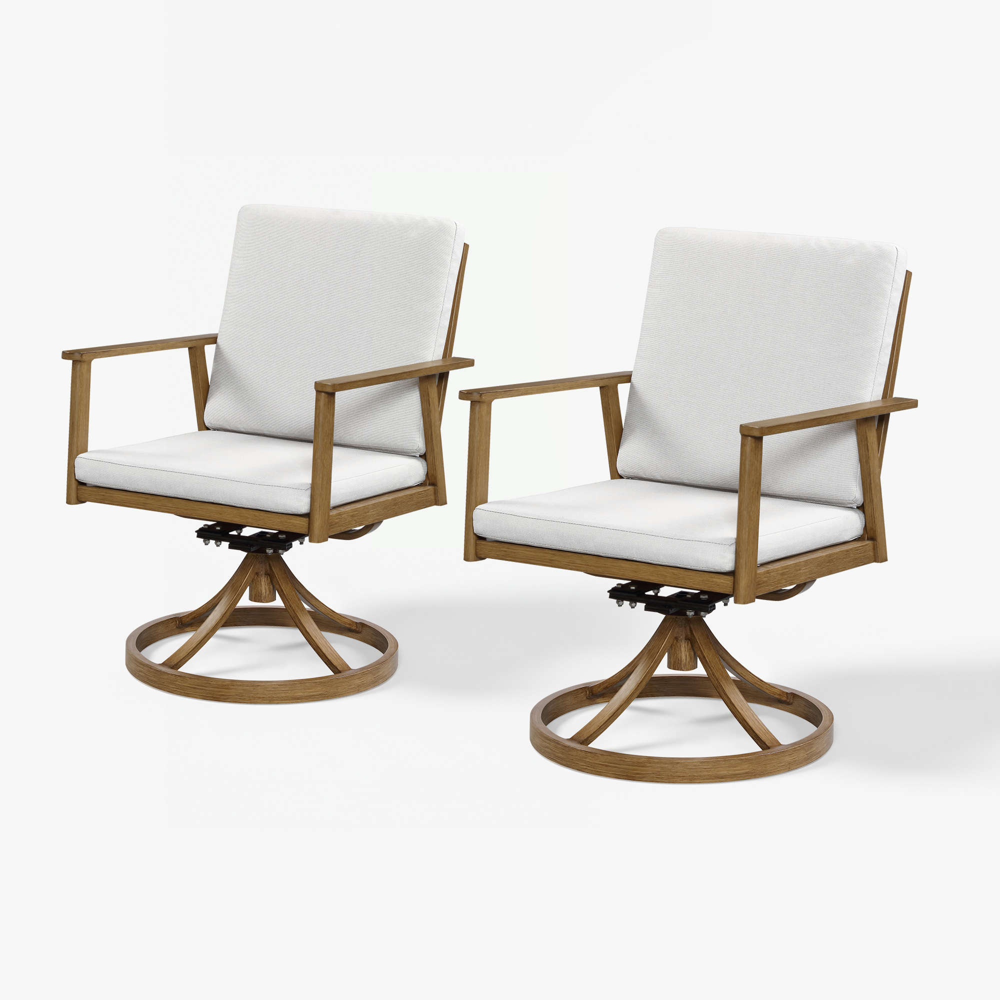 Modern wooden swivel chairs with white cushions, set of two - Seehill