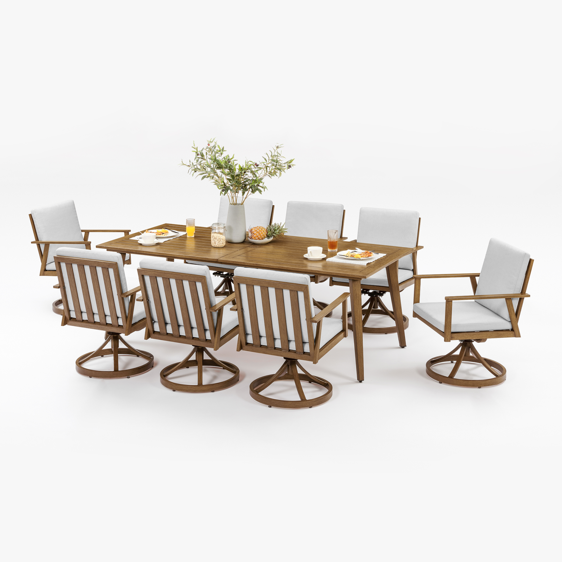 Modern 8-piece outdoor dining set with teak wood - Seehill