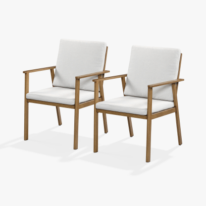 Modern wooden armchairs with light gray cushioned seats and backs  - Seehill