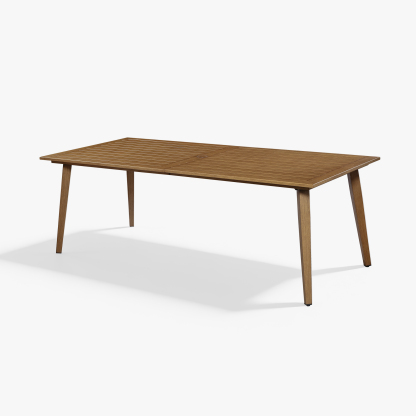 Modern teak outdoor dining table with slatted top and tapere - Seehill