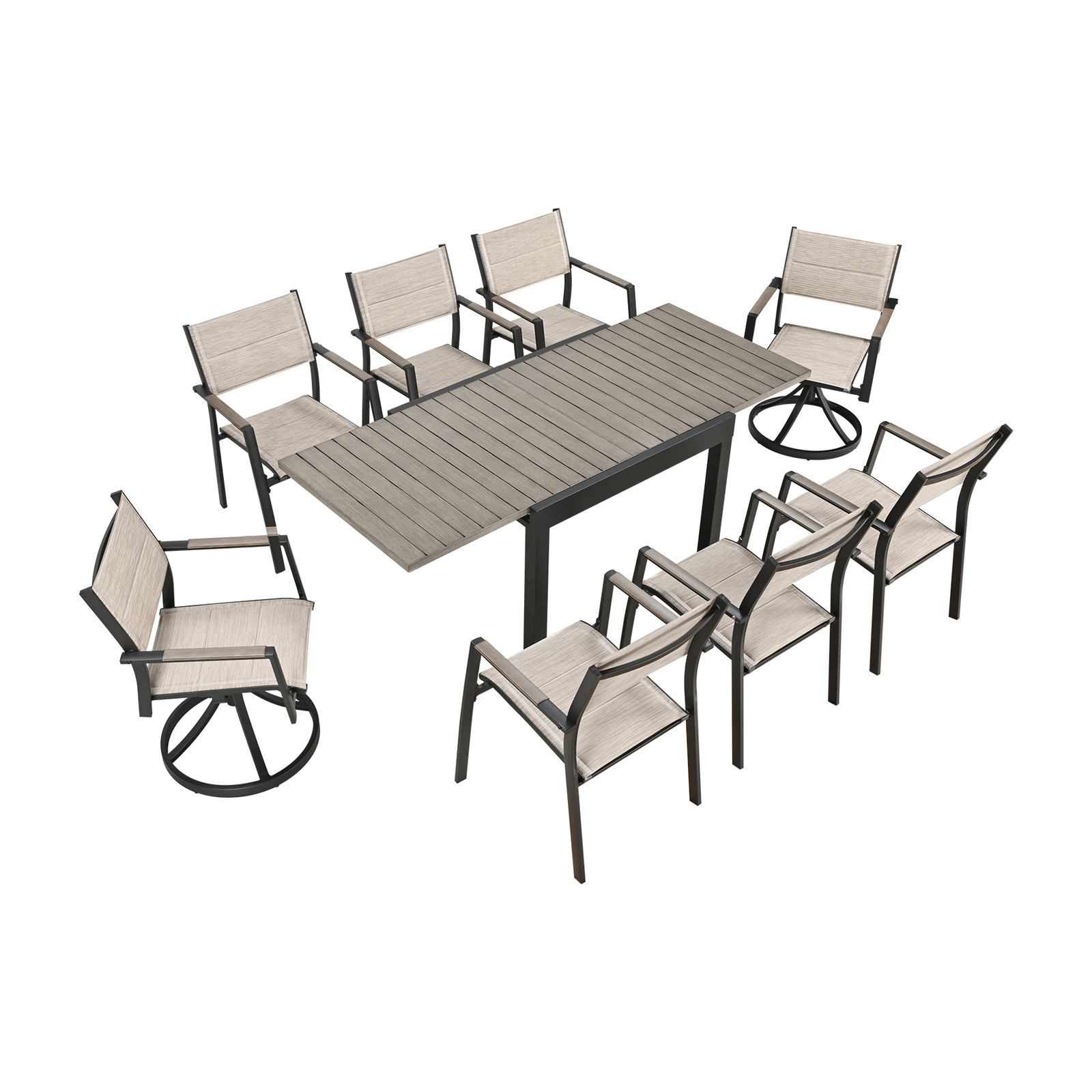 9-piece Extendable Outdoor Dining Set with Swivel Chairs for 8 person- DS065-2
