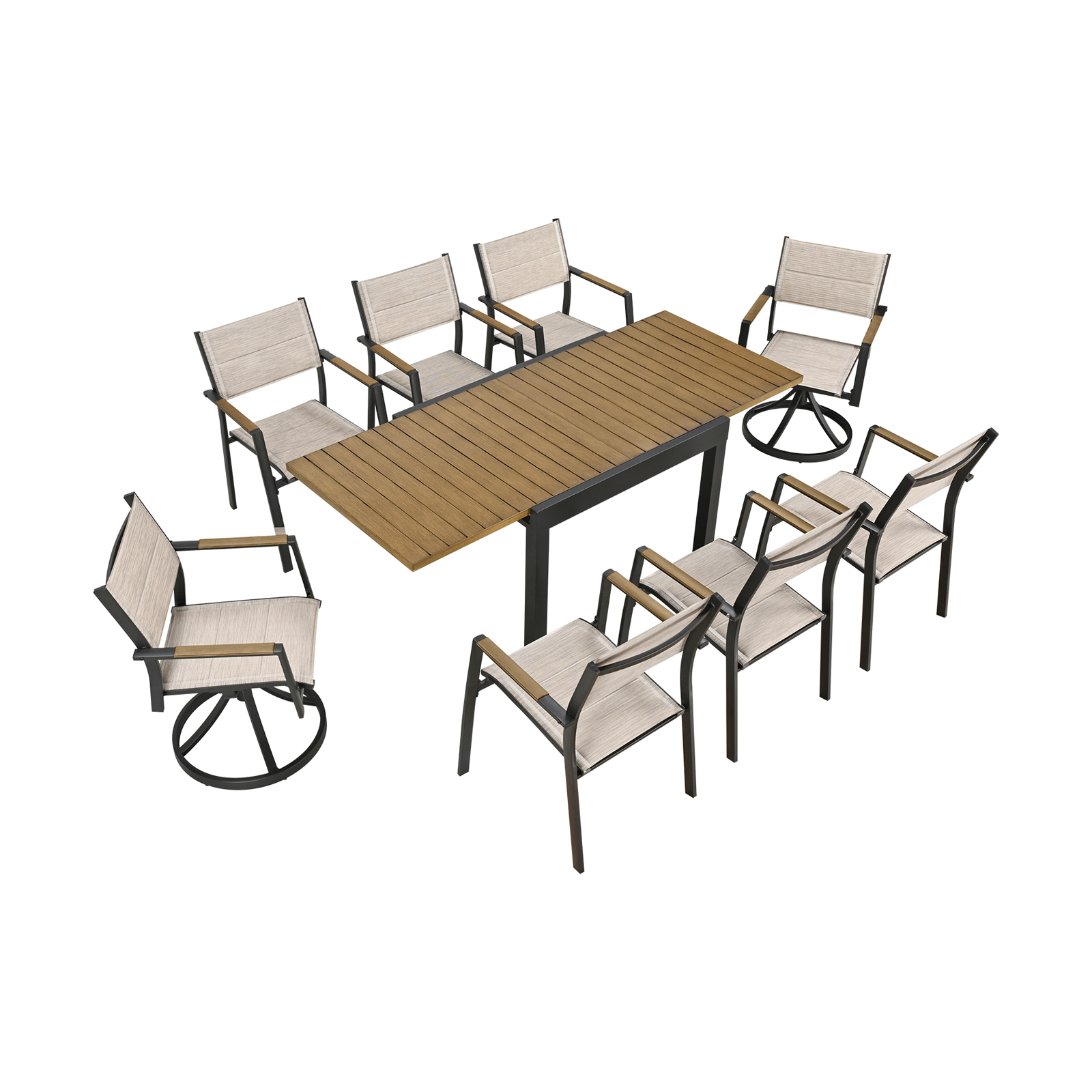 9-piece Extendable Outdoor Dining Set with Swivel Chairs for 8 person- DS065-2