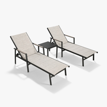 Modern outdoor lounge set with beige woven fabric, black met - Seehill