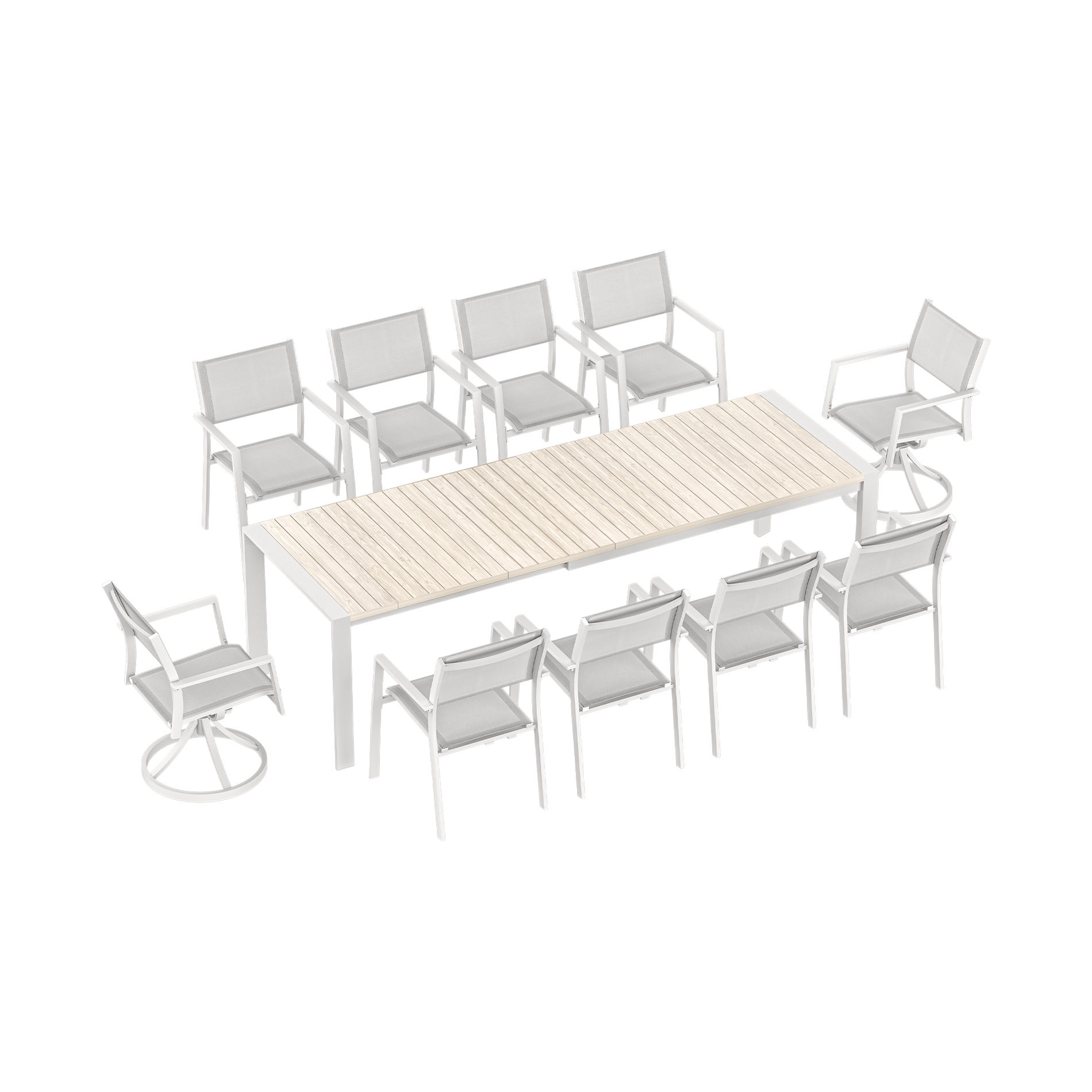 Highlighting the modern outdoor dining set with a wooden table and chairs of this refined piece. - Seehill