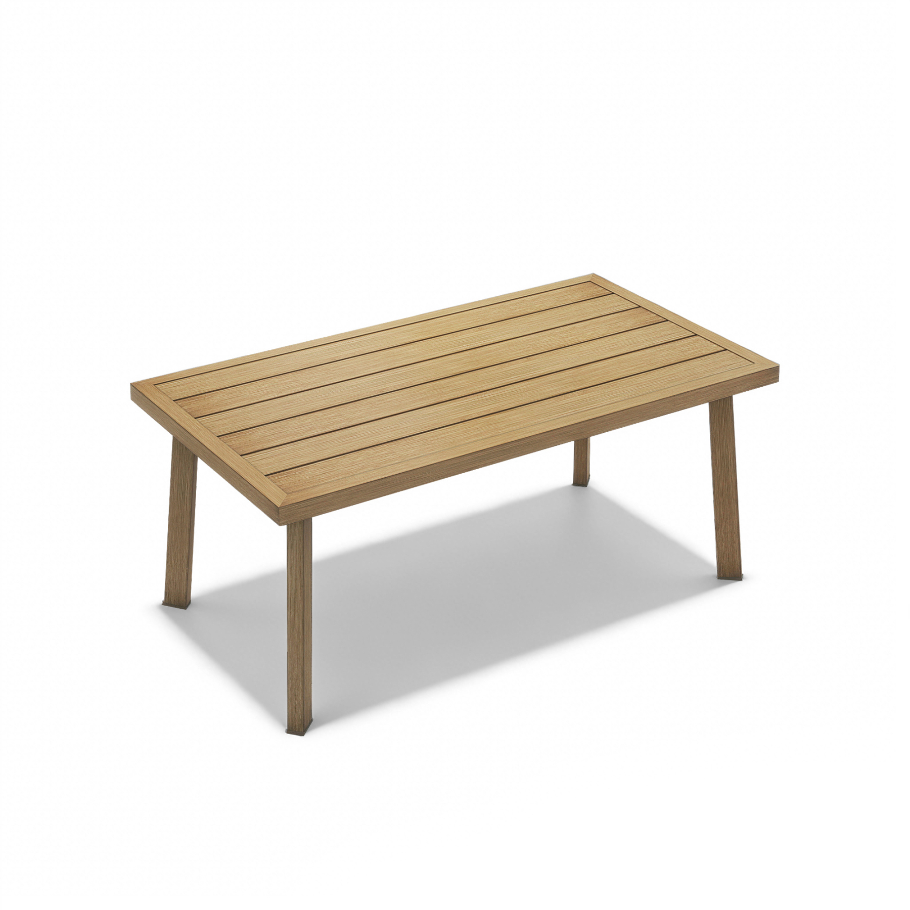 Modern Patio Rectangle Coffee Table with wood grain texture highlighting its rectangular shape and stylish construction. - Seehill