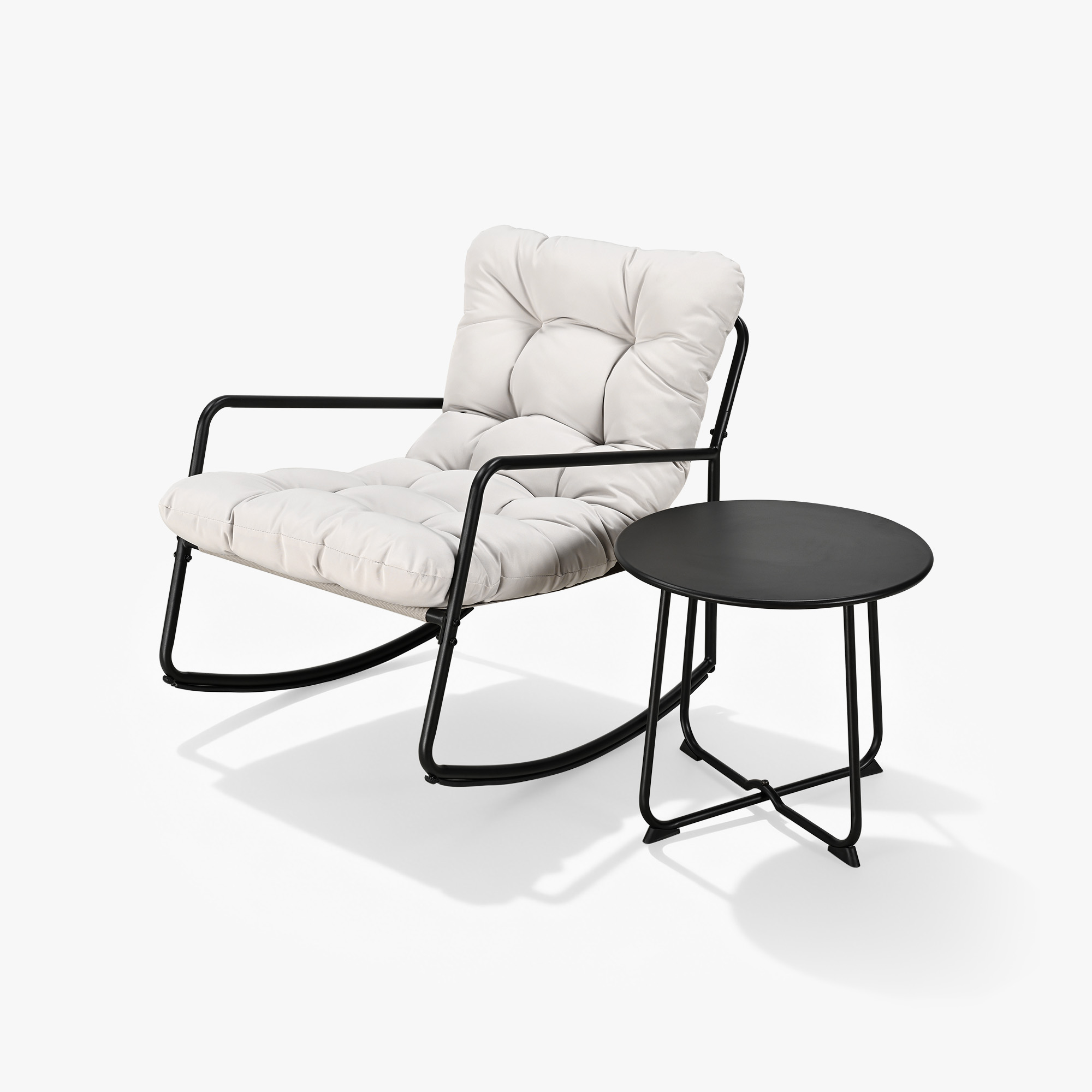 2-Piece Metal Comfy Modern Patio Rocking Chair Set with Side Table - C032-2