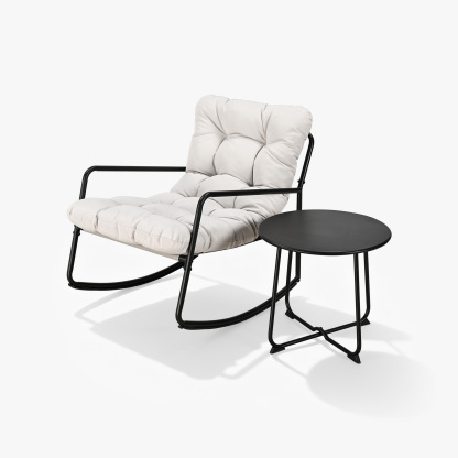 2-Piece Metal Comfy Modern Patio Rocking Chair Set with Side Table - C032-2