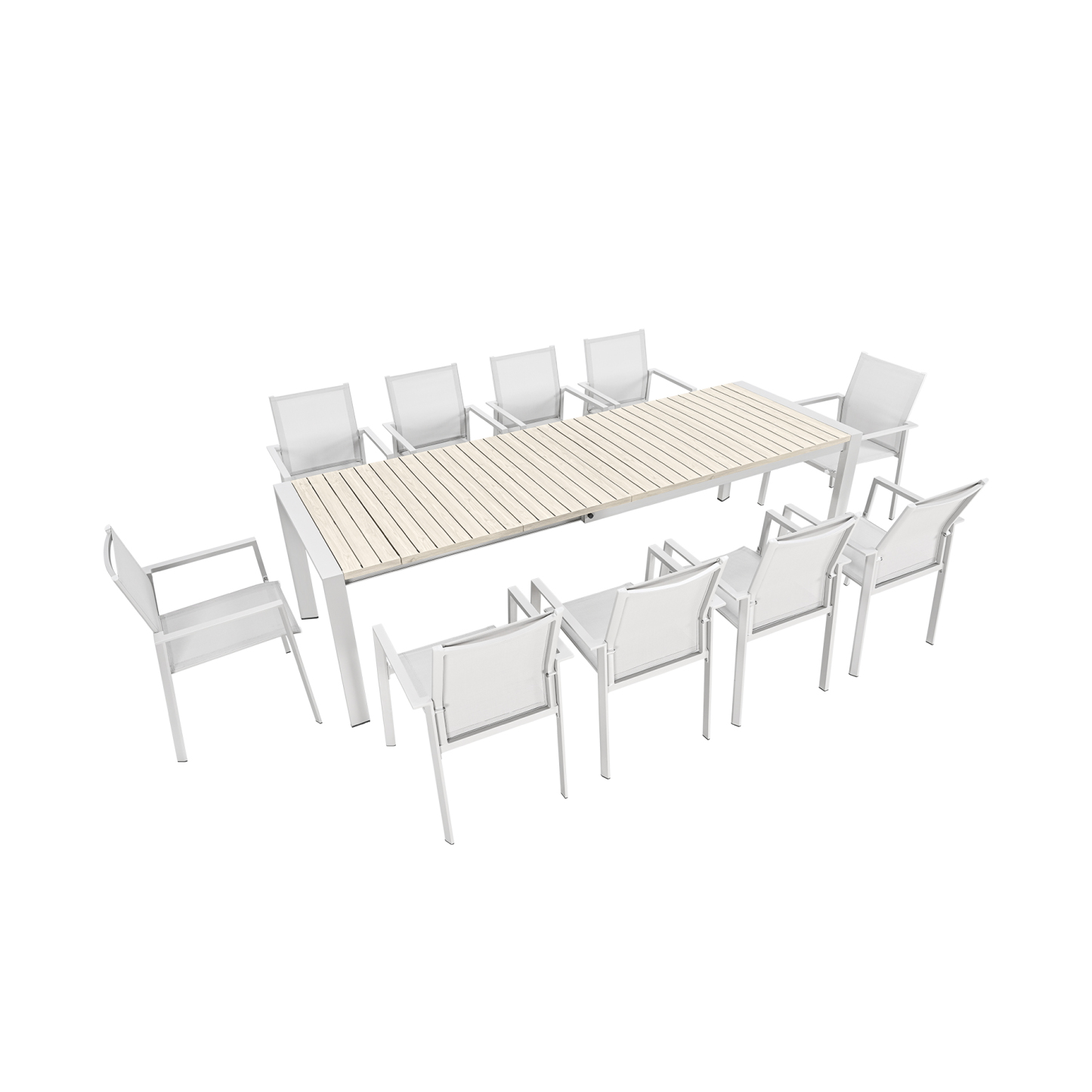 Modern 10-piece outdoor dining set with white aluminum frame - Seehill