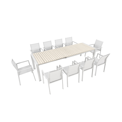 Modern 10-piece outdoor dining set with white aluminum frame - Seehill