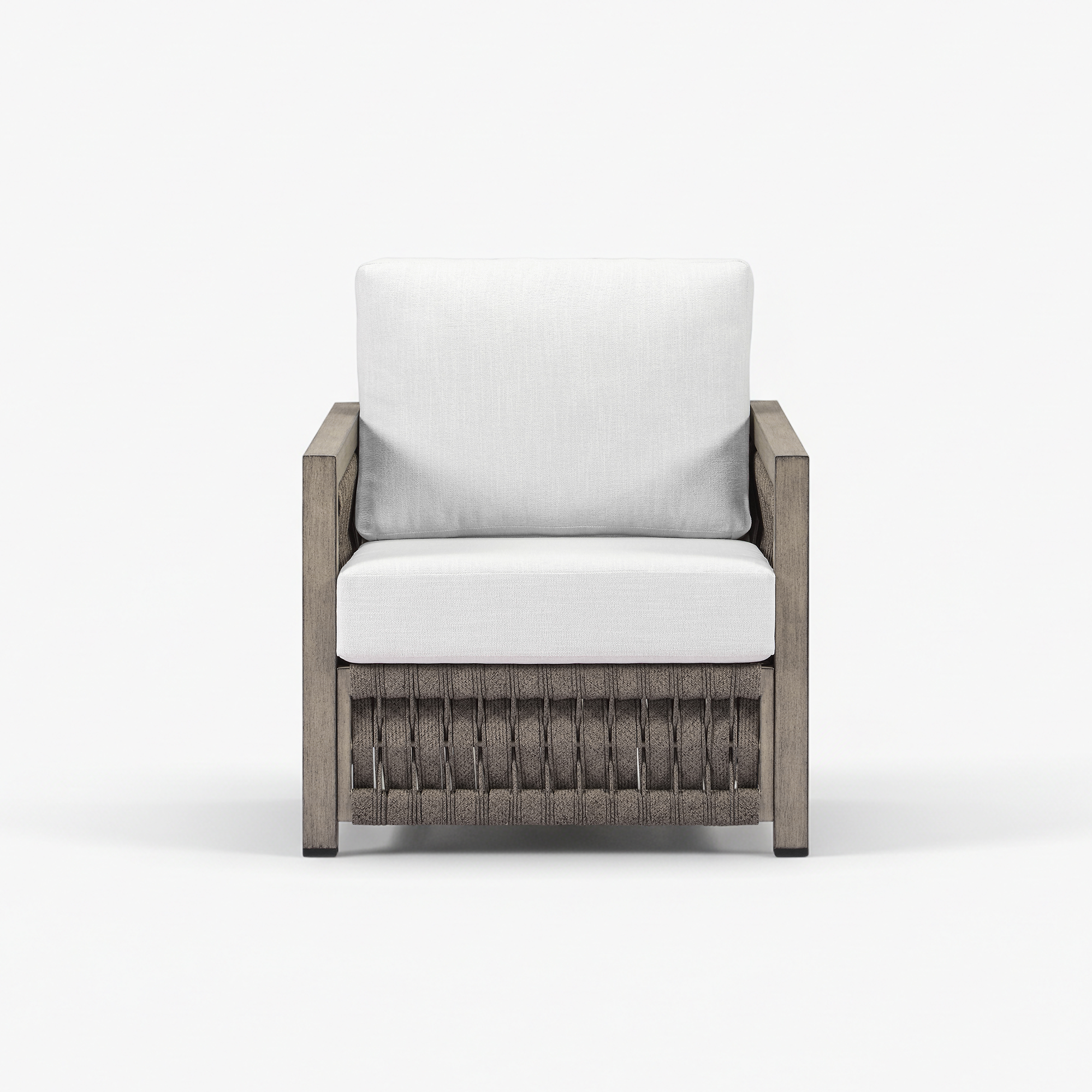 An elegant Oversize Rope Weave Outdoor Sofa comes with a modern outdoor armchair and weather-resistant gray fabric. - Seehill