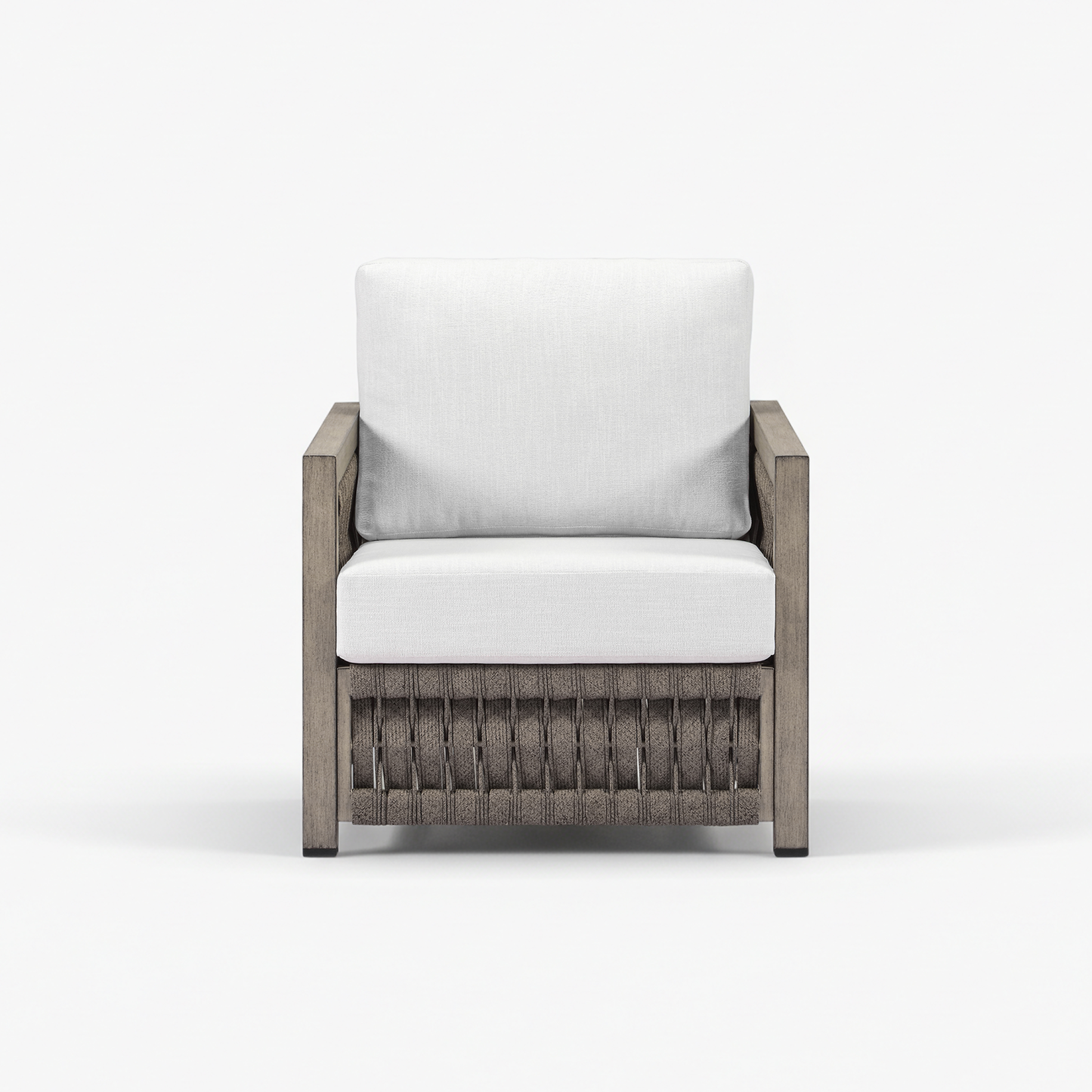 Modern outdoor armchair with weather-resistant gray wood frame - Seehill