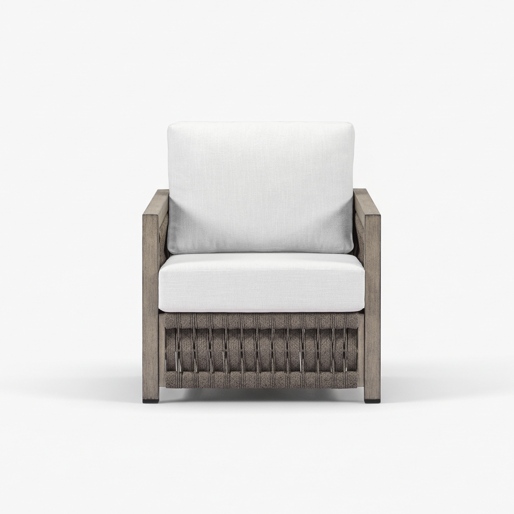 Modern outdoor armchair with weather-resistant gray wood frame - Seehill