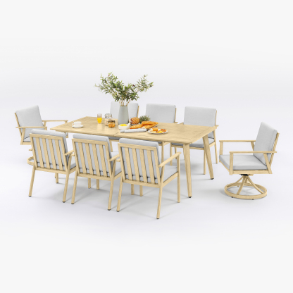 Light wood outdoor dining set with 8 chairs, light - Seehill
