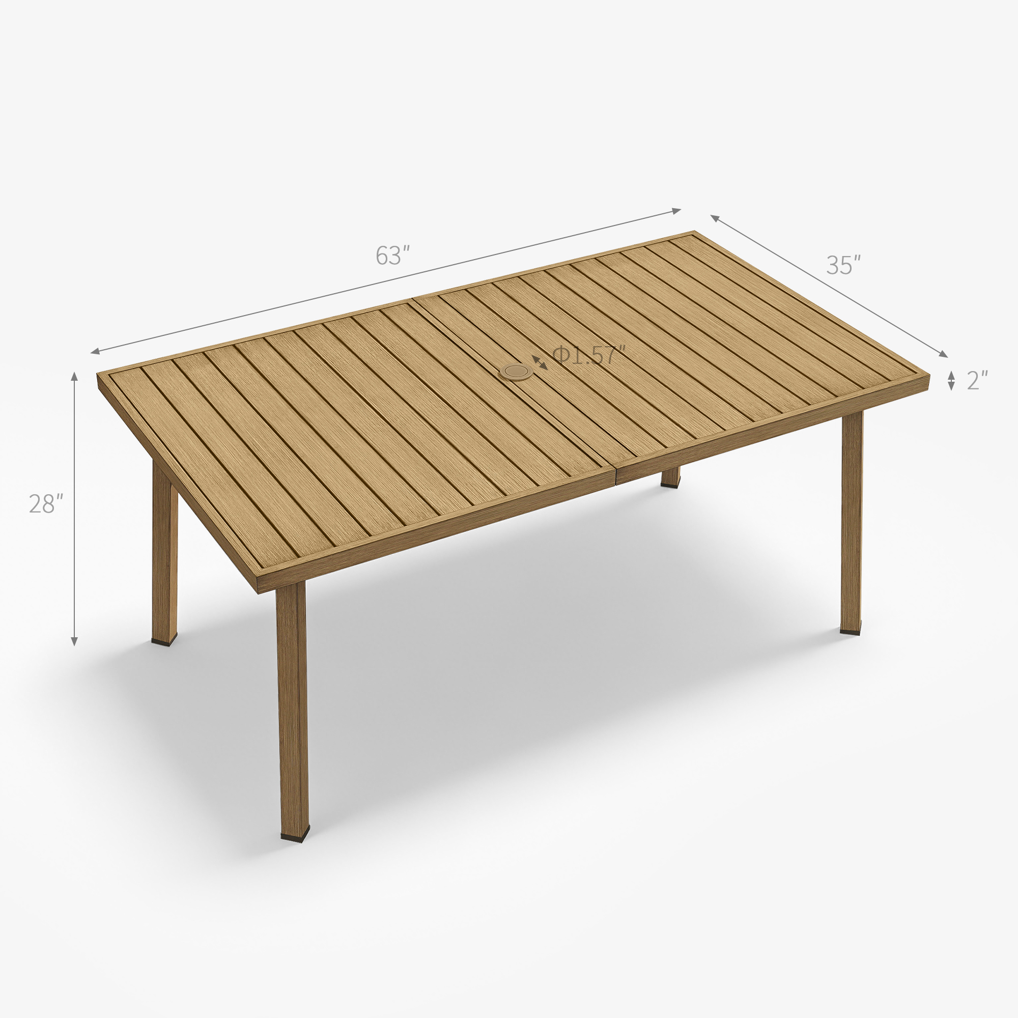 Patio Rectangular Dining Table with Umbrella Hole for 6-Person- D045