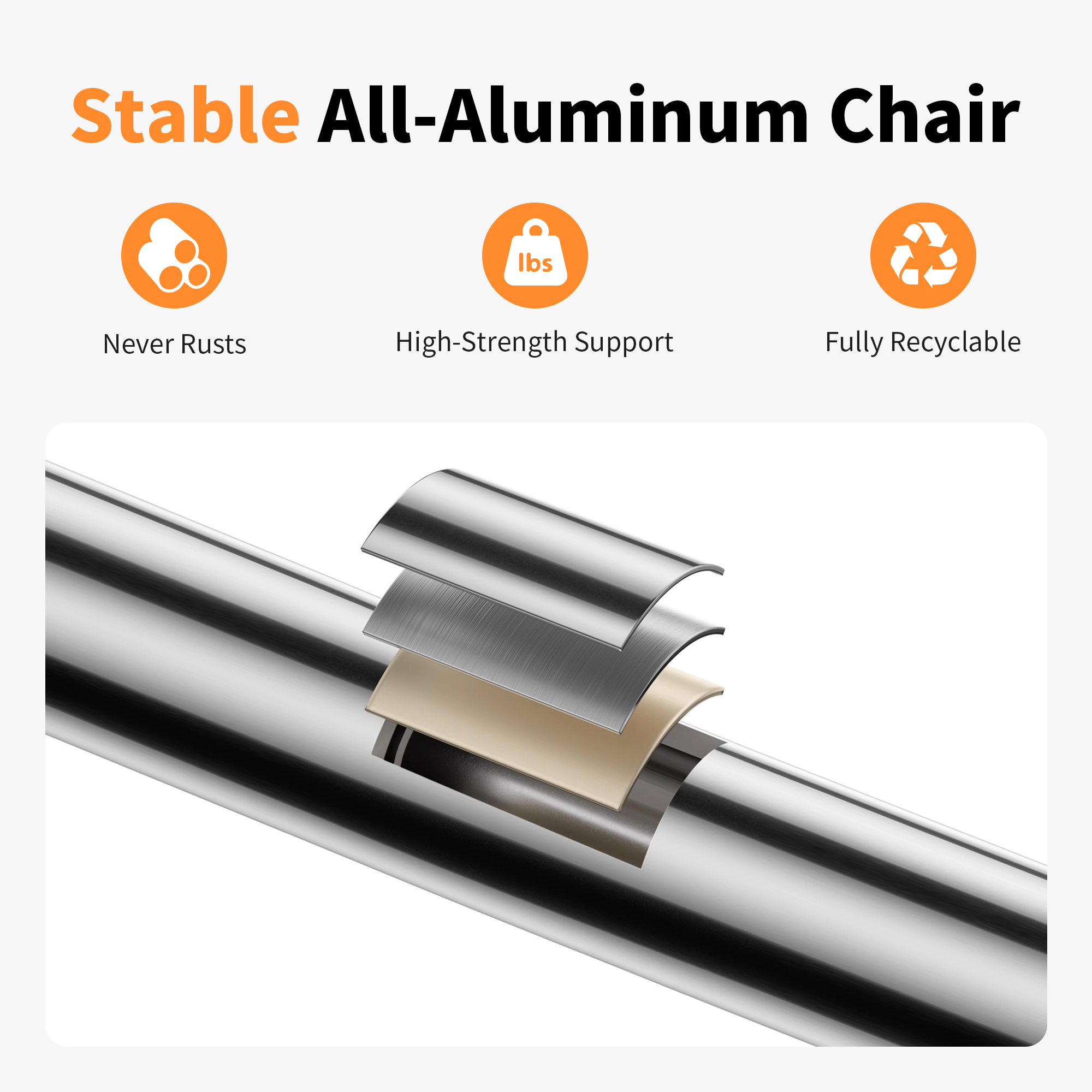 Stable all-aluminum chair with rust-resistant, high-strength support and fully recyclable  - Seehill