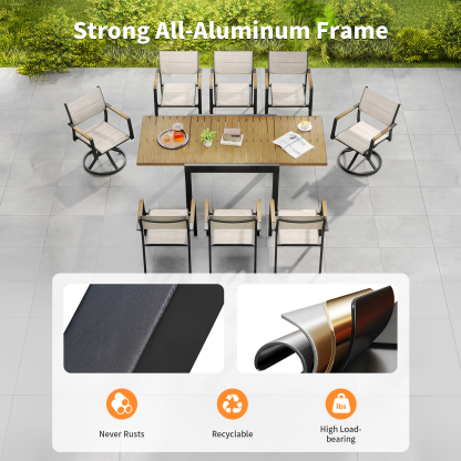 9-piece Extendable Outdoor Dining Set with Swivel Chairs for 8 person- DS065-2