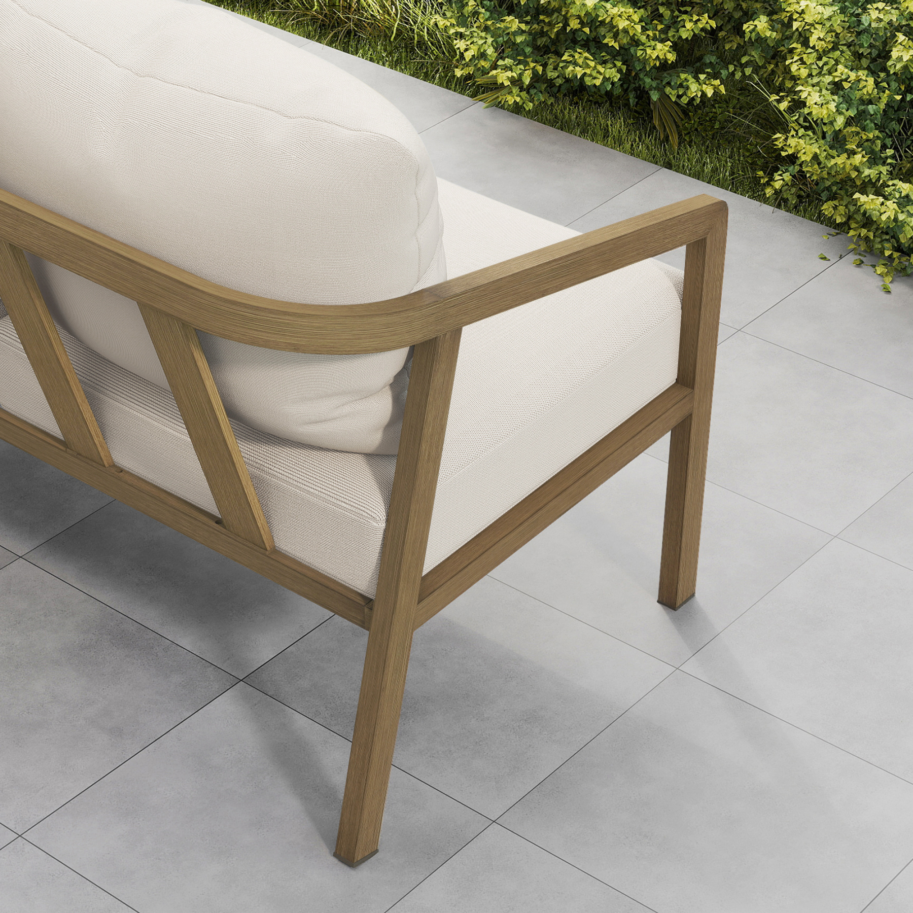 Stylish Piece Outdoor Conversation Set SS with cushioned chairs and a glass tabletop for outdoor comfort. - Seehill