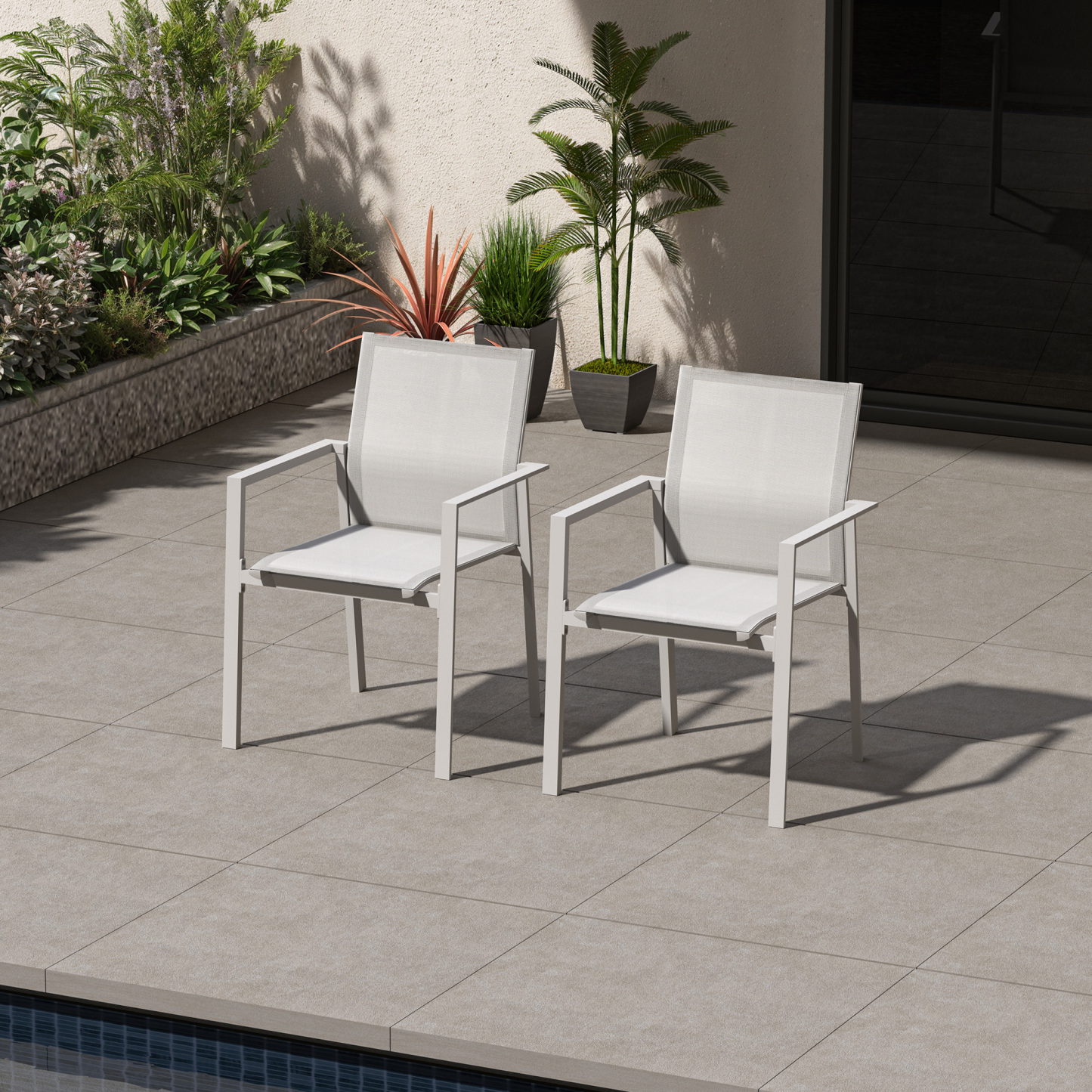 2-Piece Patio Stackable Dining Chairs with Full-Wrap Textilene & High Back - C053