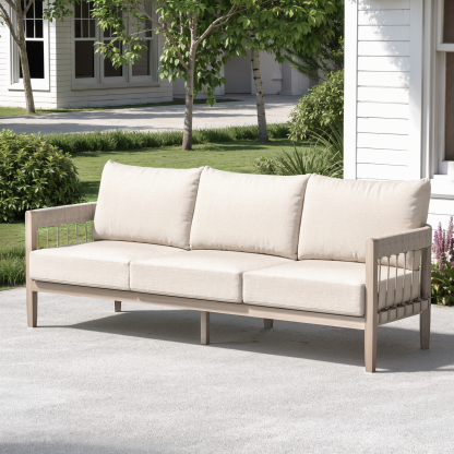3-Seater Patio Outdoor Sofa with Faux Wood Grain Frame - C038