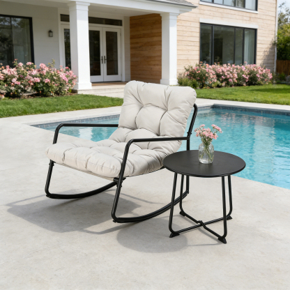 2-Piece Metal Comfy Modern Patio Rocking Chair Set with Side Table - C032-2