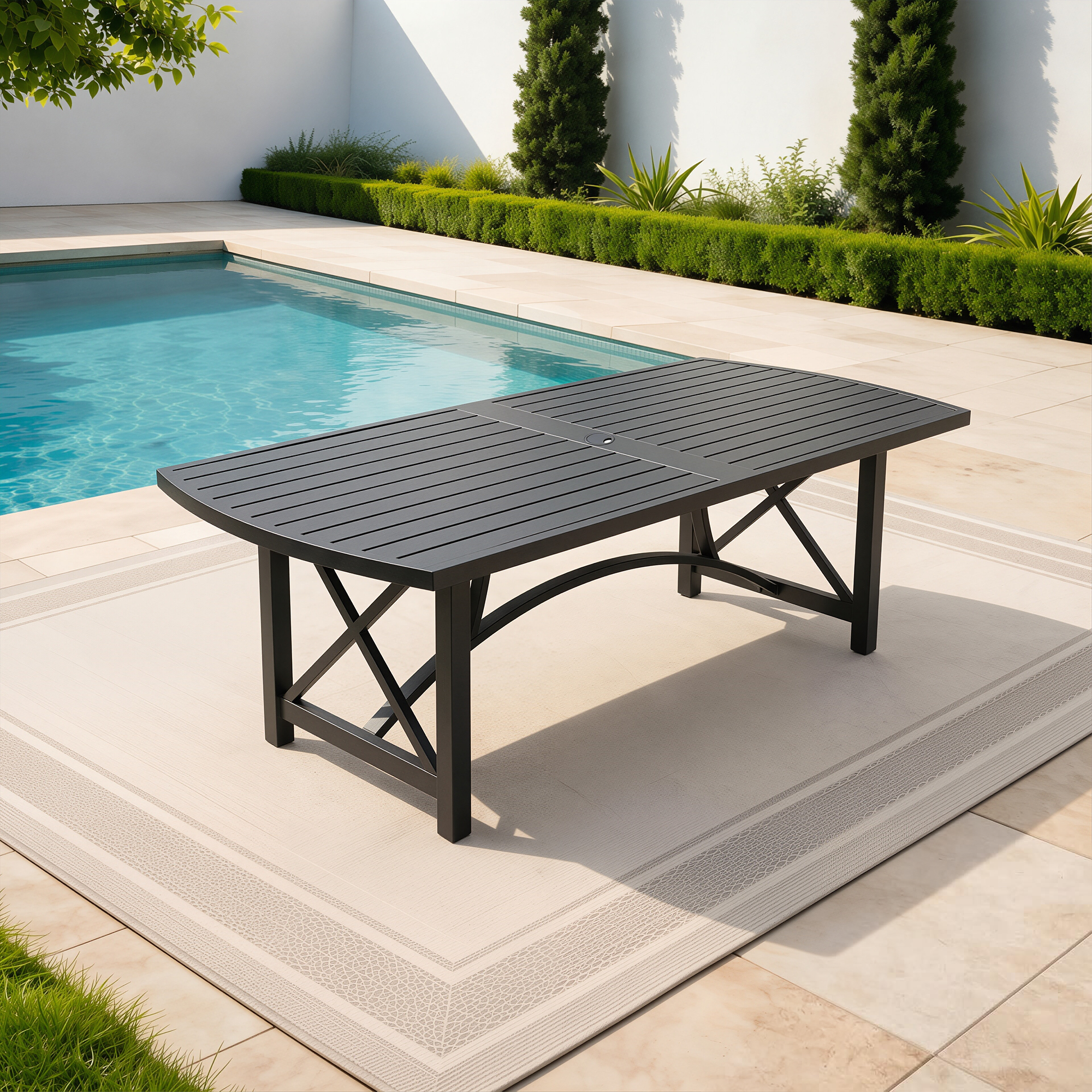 Patio Rectangle Dining Table with Umbrella Hole for 6 person - D026