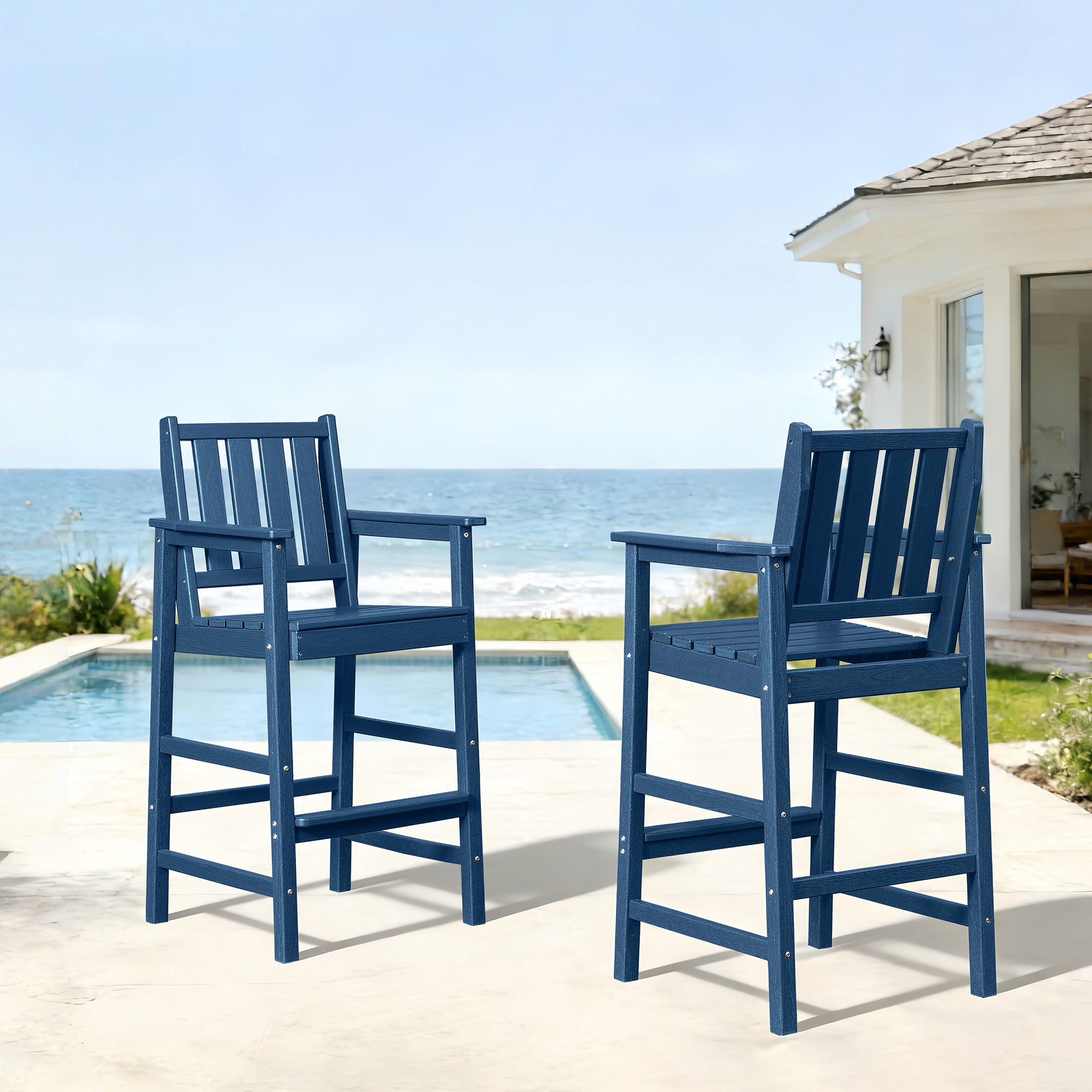 2-Piece HDPE Patio Tall Adirondack Bar Chair Set with Footrest - C077