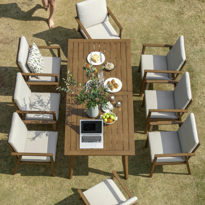 Modern teak outdoor dining set with 6 cushioned chairs - Seehill