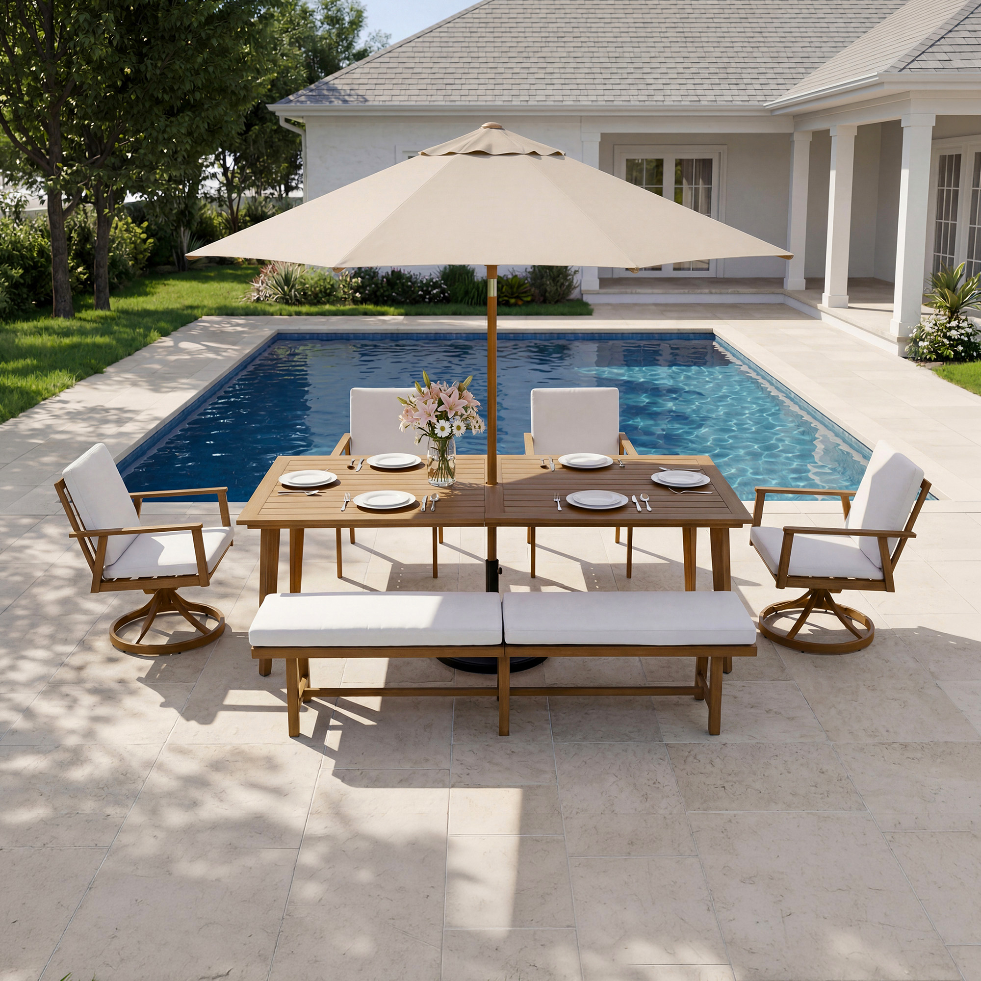 6-Piece Aluminum Patio Dining Set with 76" 3-Seater Bench - DS086