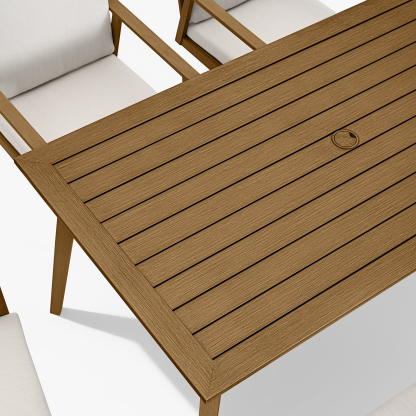 Outdoor wooden dining table with slatted design and umbrella hole - Seehill
