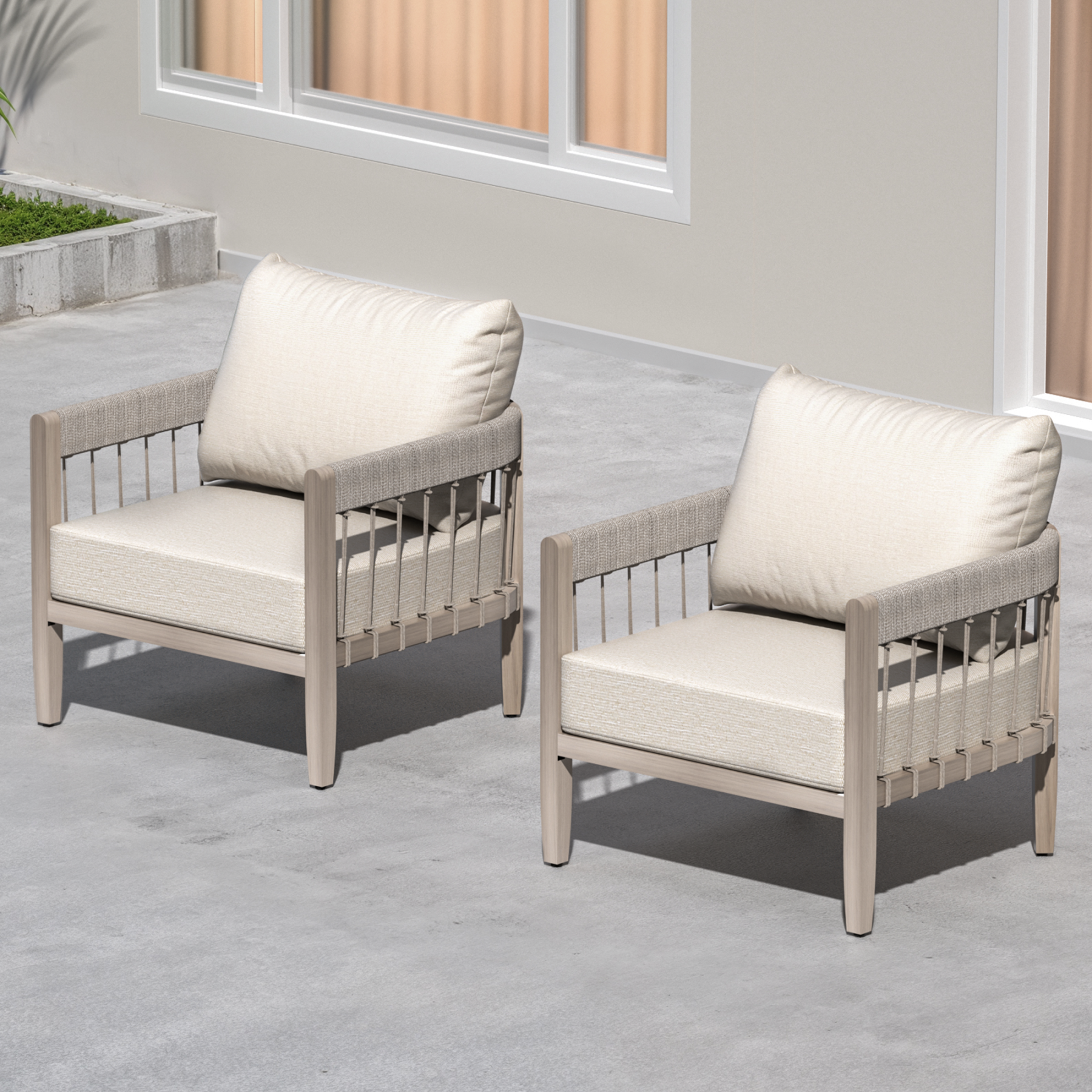 2-Piece Patio Outdoor Sofa with Faux Wood Grain Frame - C037