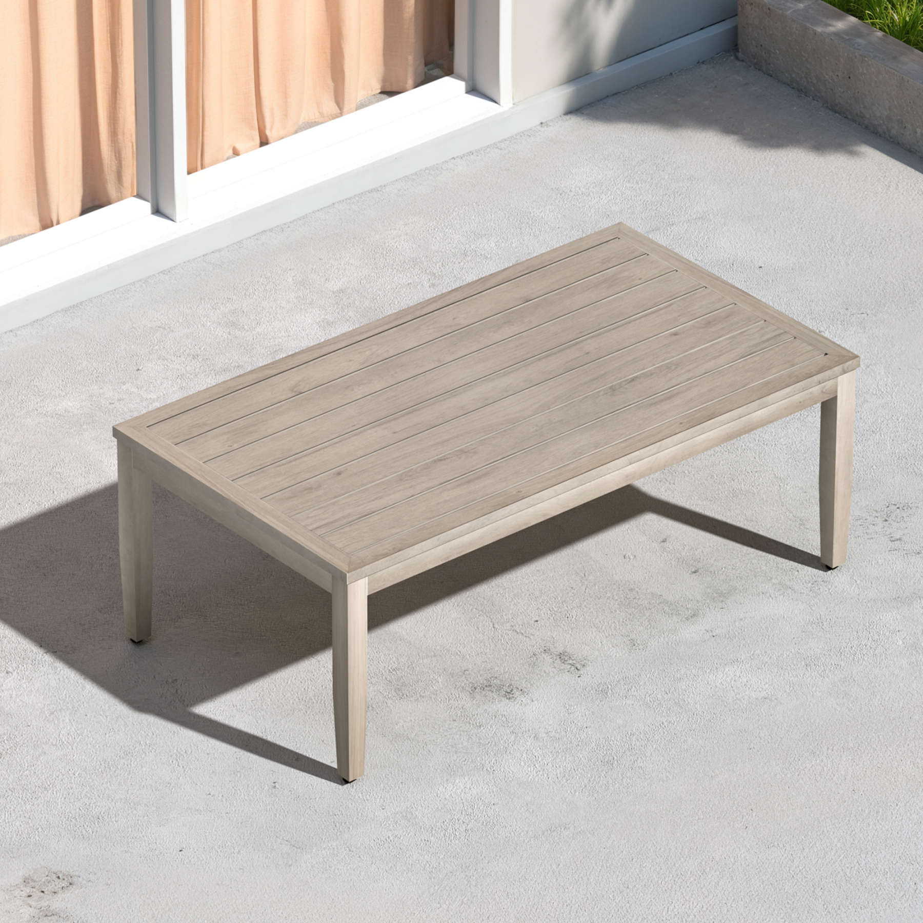 Patio Outdoor Coffee Table with Faux Wood Grain Finish Frame - C039
