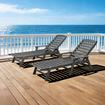 2-piece Patio Adjustable Outdoor Lounge with Wheels & Cup Holder - L031-2