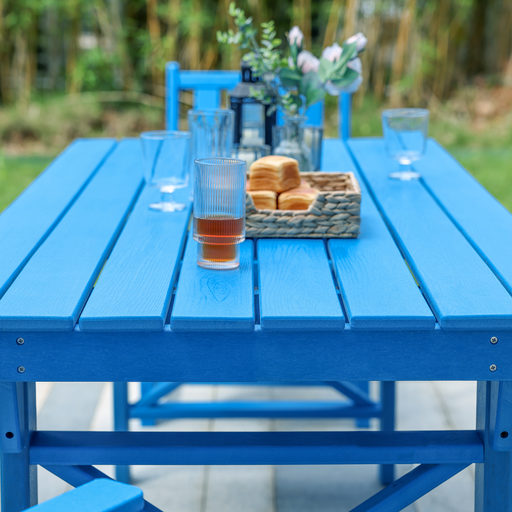 5-Piece HDPE Patio Dining Set with Umbrella Hole - DS076-1