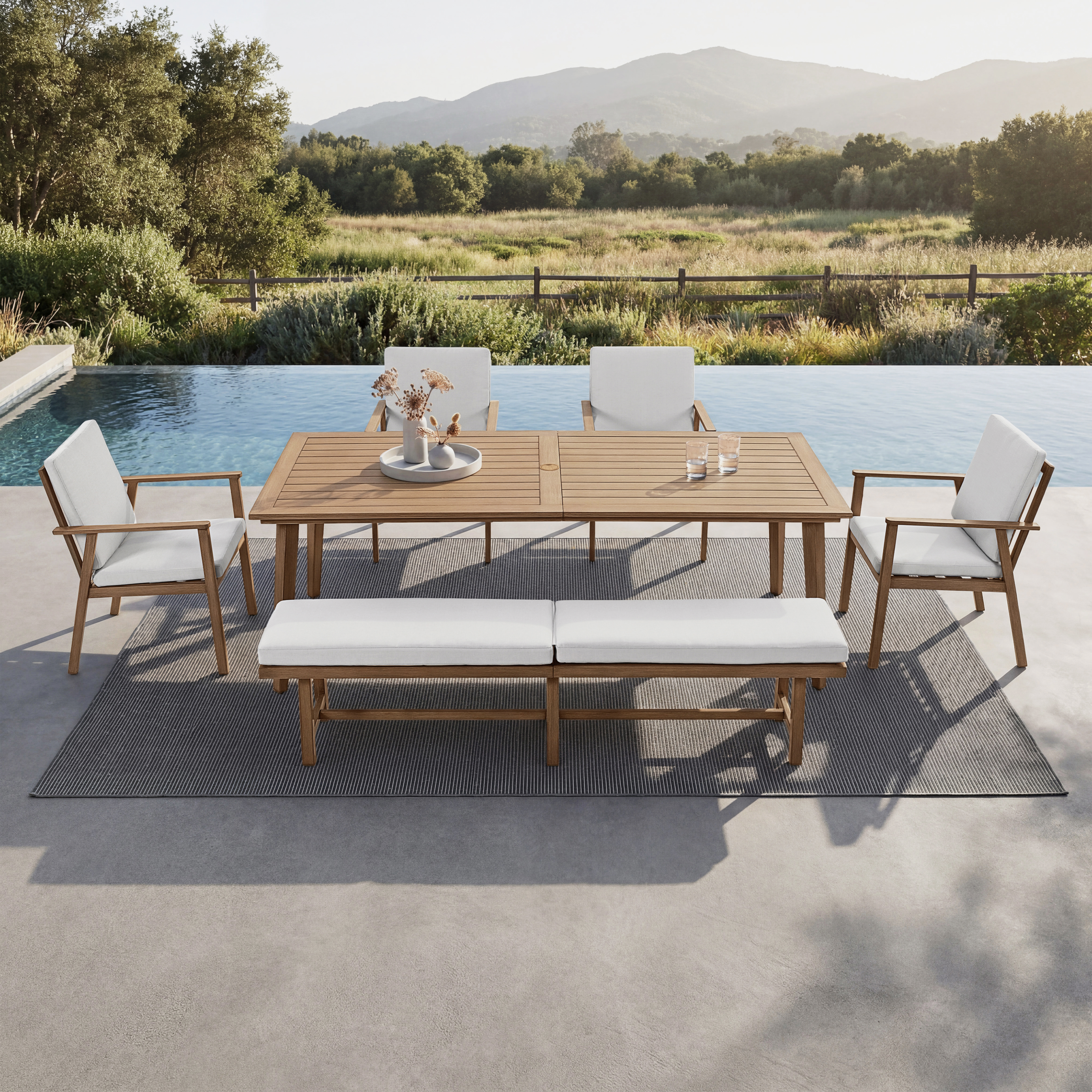 6-Piece Aluminum Patio Dining Set with 76" 3-Seater Bench - DS086
