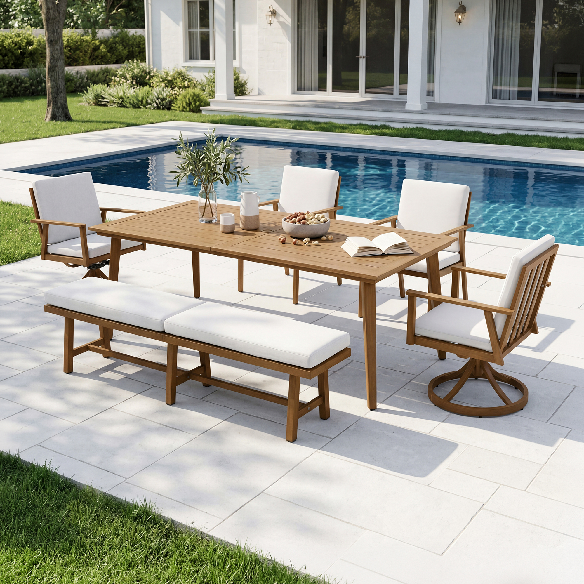 6-Piece Aluminum Patio Dining Set with 76" 3-Seater Bench - DS086
