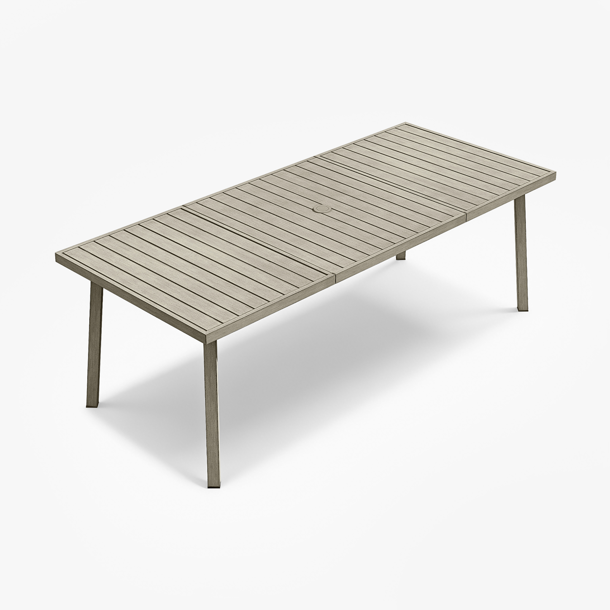Rectangular outdoor patio table with umbrella hole and wood slat design-Seehill