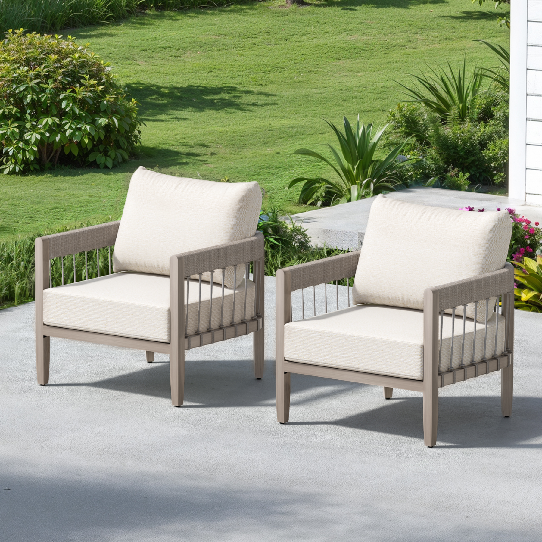 2-Piece Patio Outdoor Sofa with Faux Wood Grain Frame - C037