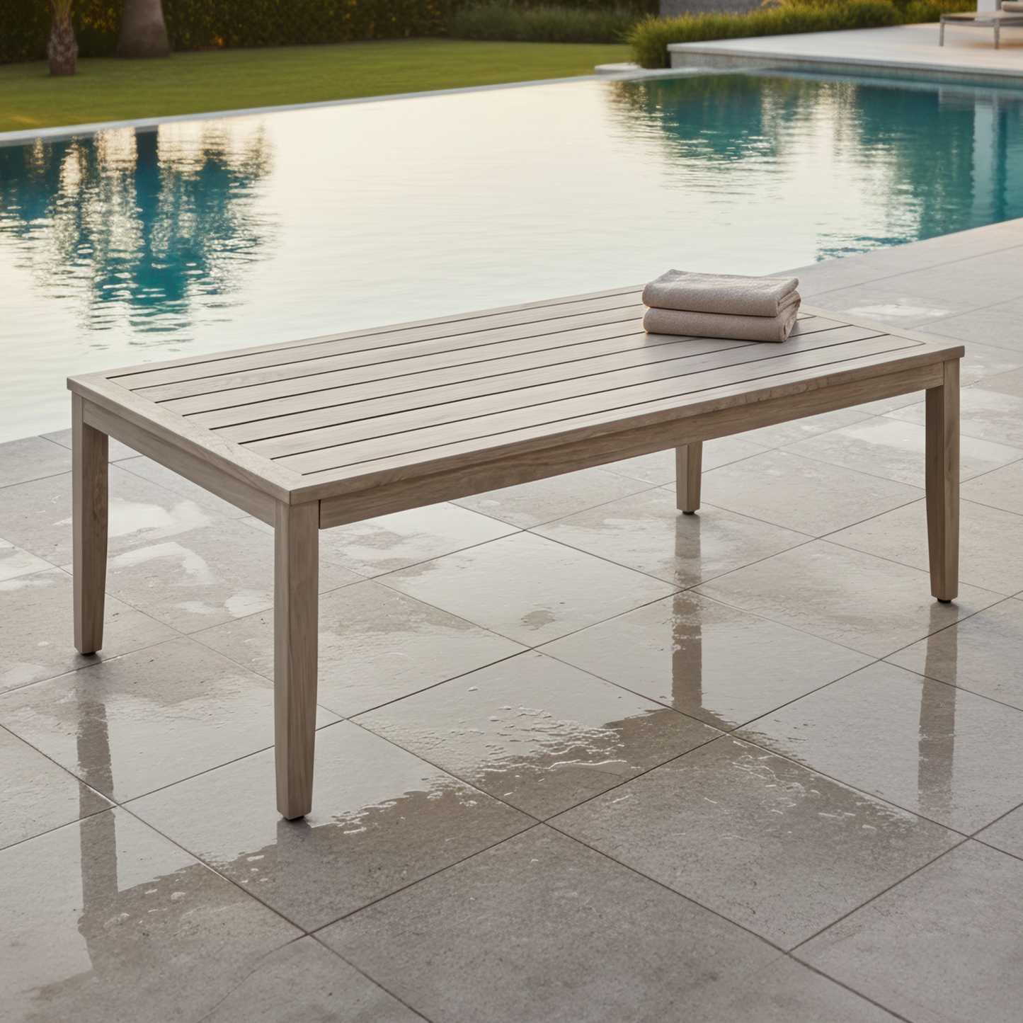Patio Outdoor Coffee Table with Faux Wood Grain Finish Frame - C039