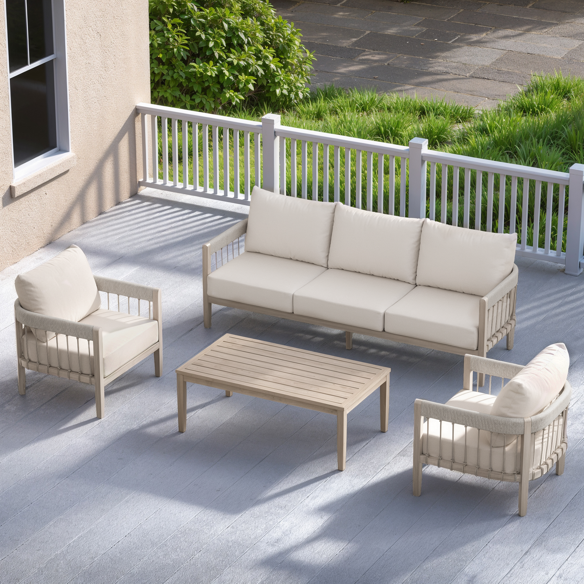 4-Piece Patio Furniture Set with Faux Wood Grain - SS040