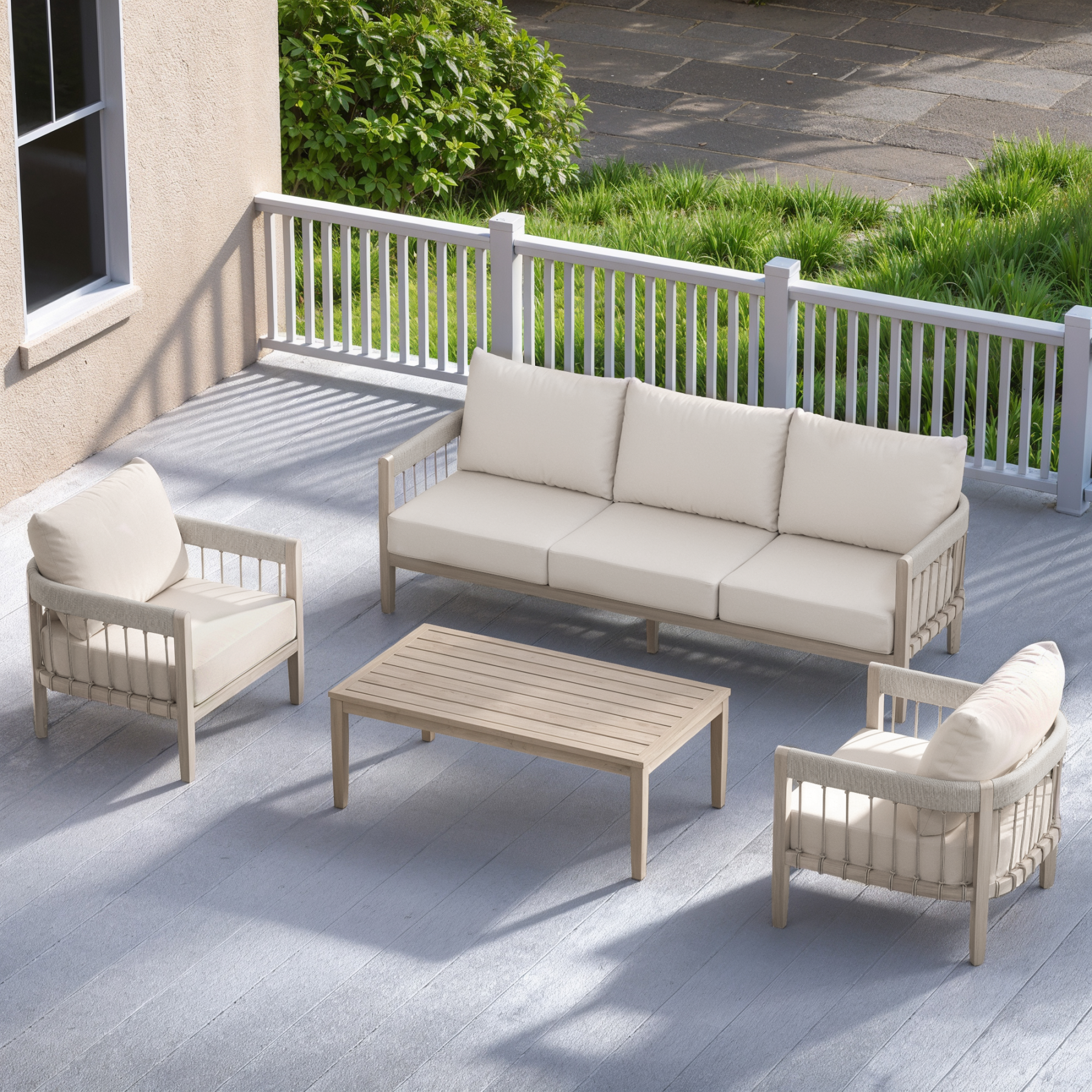 4-Piece Patio Furniture Set with Faux Wood Grain - SS040