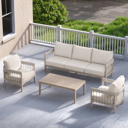 4-Piece Patio Furniture Set with Faux Wood Grain - SS040
