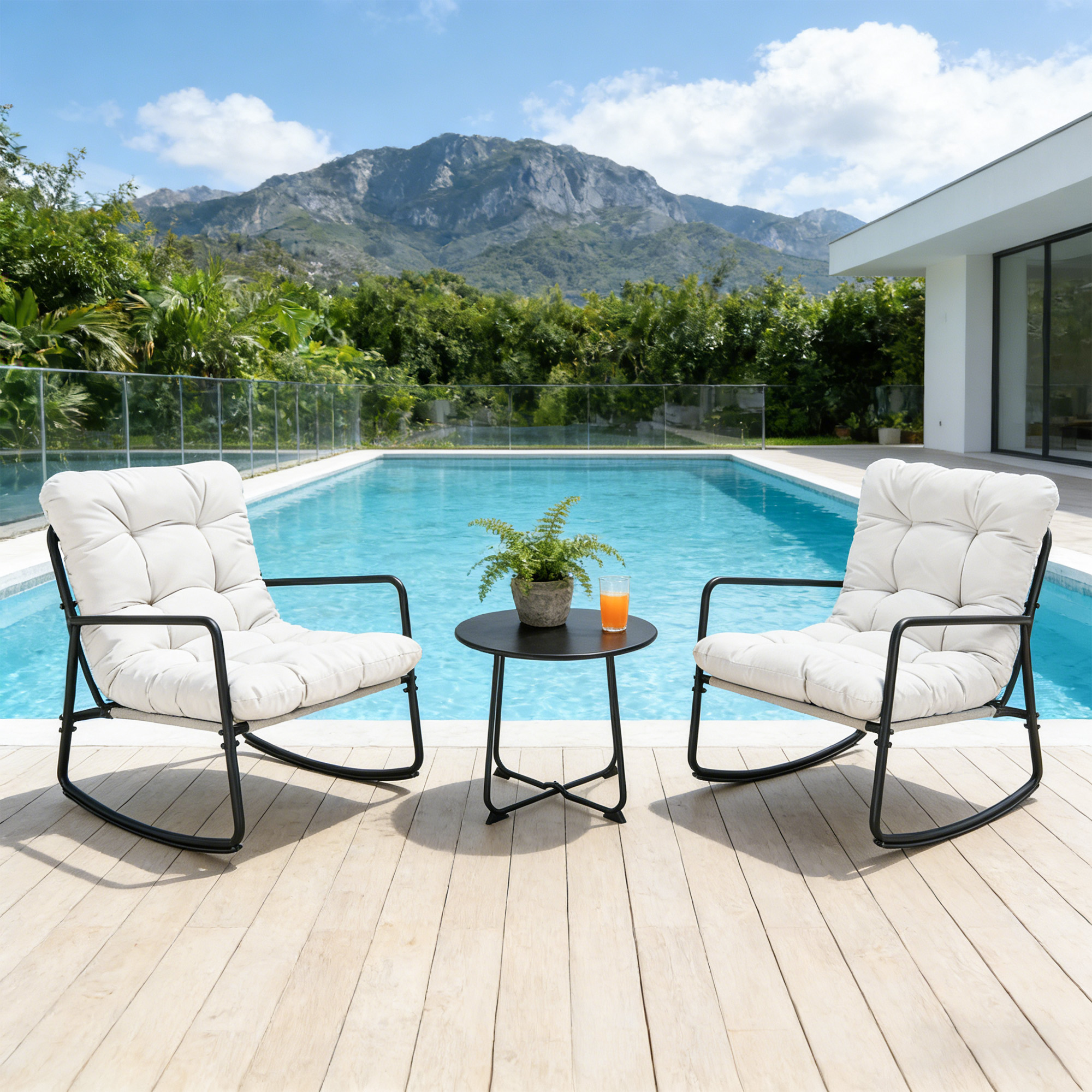3-Piece Metal Comfy Modern Patio Rocking Chair Set - C032-3