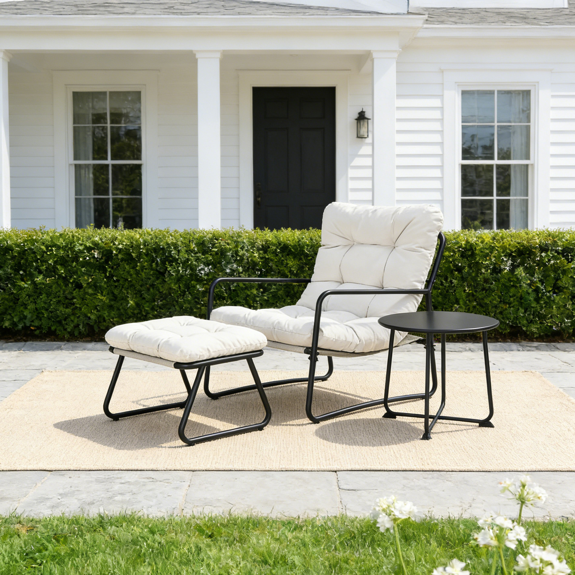 3-Piece Metal Comfy Modern Patio Rocking Chair Set with Ottoman & Side Table- C033-2