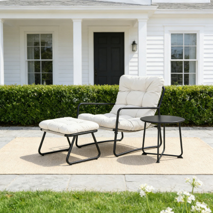 3-Piece Metal Comfy Modern Patio Rocking Chair Set with Ottoman & Side Table- C033-2