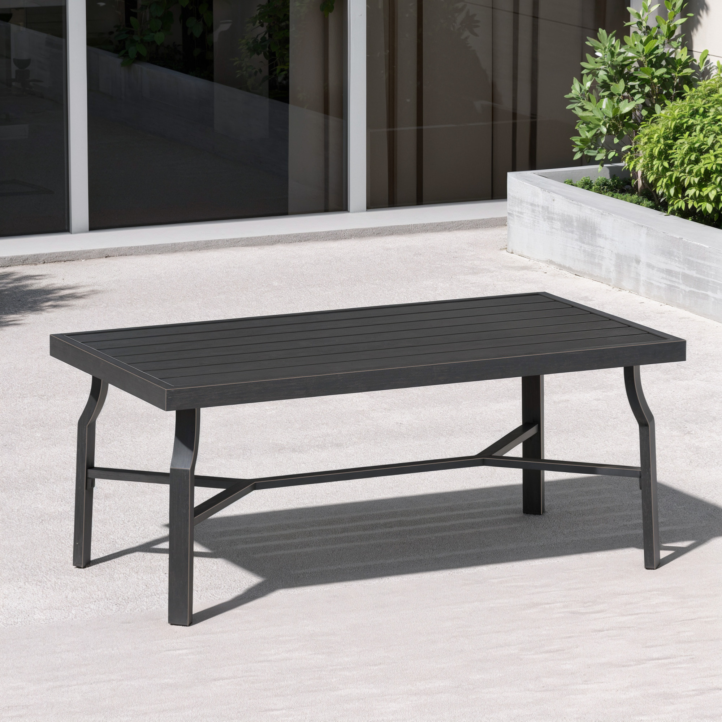 Patio Outdoor Rectangle Coffee Table with Slatted Tabletop - D070
