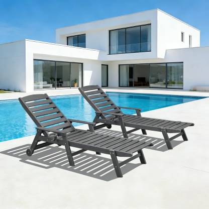 2-piece Patio Adjustable Outdoor Lounge with Wheels & Cup Holder - L031-2