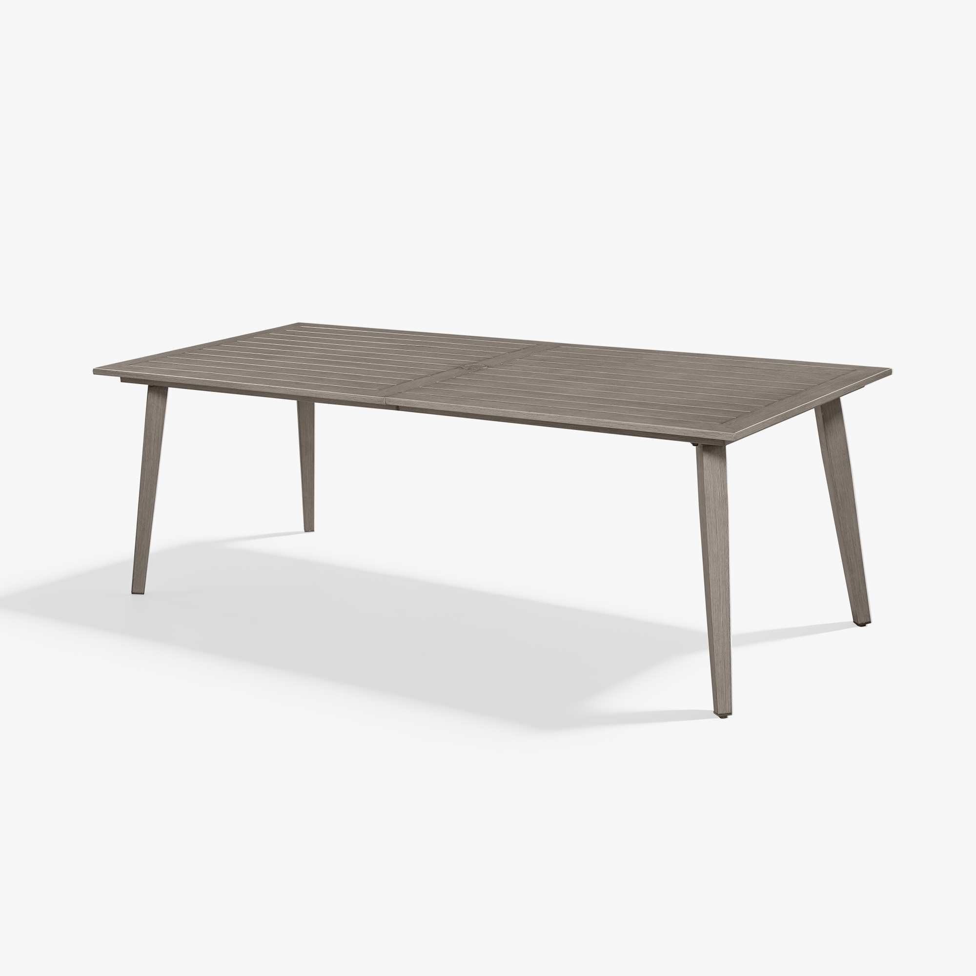 Experience the modern outdoor dining table with slatted top and tapered legs in our opulent Person collection. - Seehill