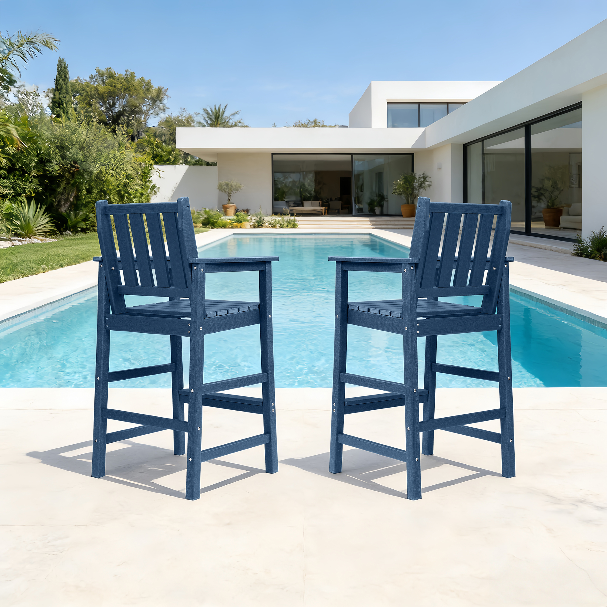 2-Piece HDPE Patio Tall Adirondack Bar Chair Set with Footrest - C077