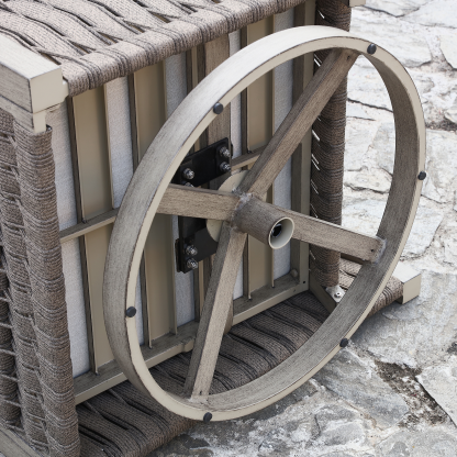 Rattan outdoor cart with wooden wheels and metal frame - Seehill